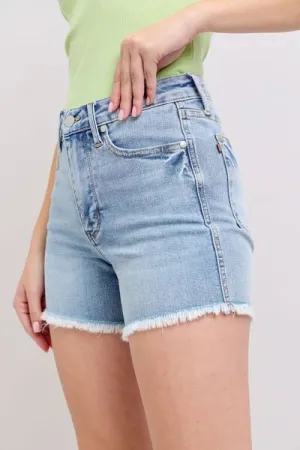 Judy Blue Tummy Control Raw Hem Denim Shorts Plus Size