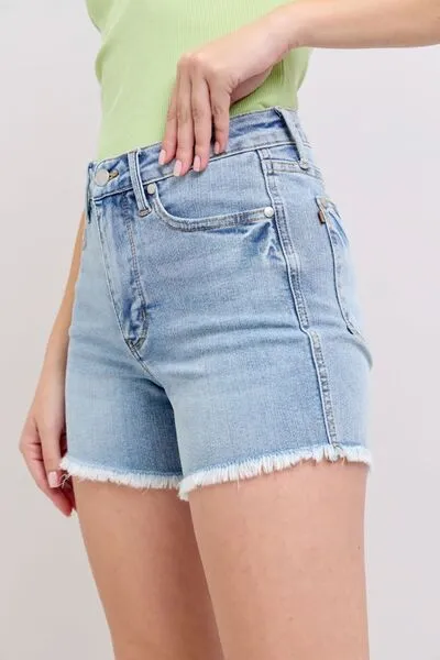 Judy Blue Tummy Control Raw Hem Denim Shorts Plus Size