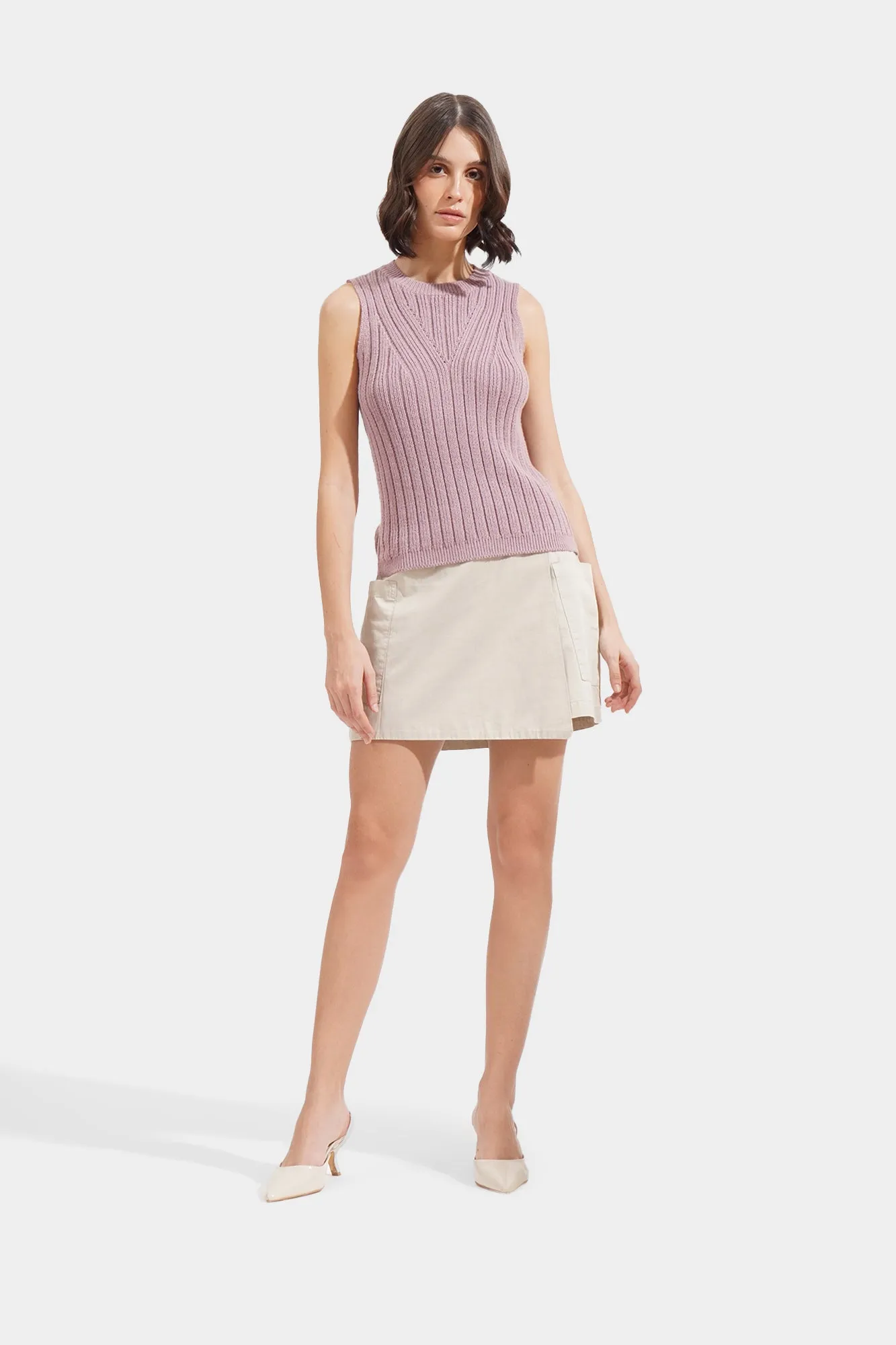 Knitted Textured Sleeveless Tee