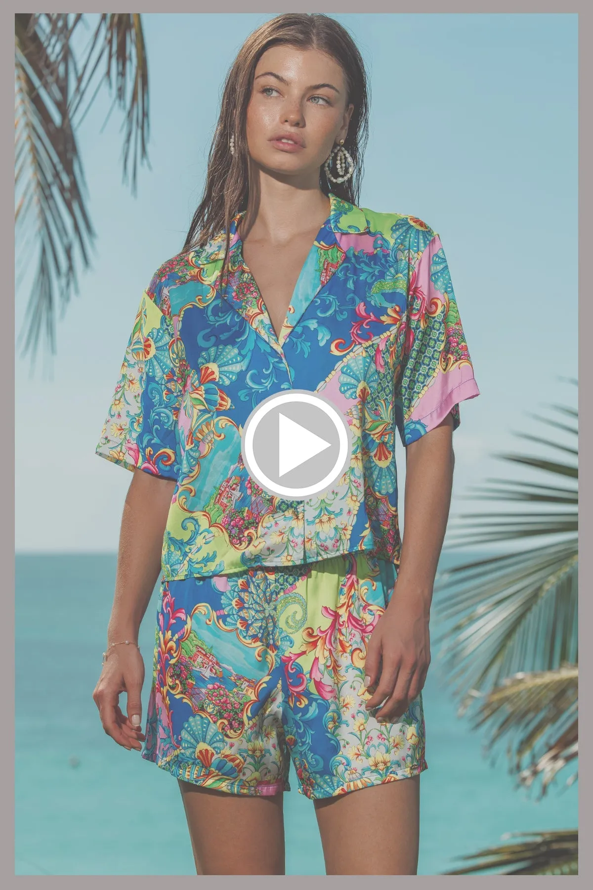 LA COSTA - Short Sleeve Collared Blouse & Elastic Waistband Short • Multicolor