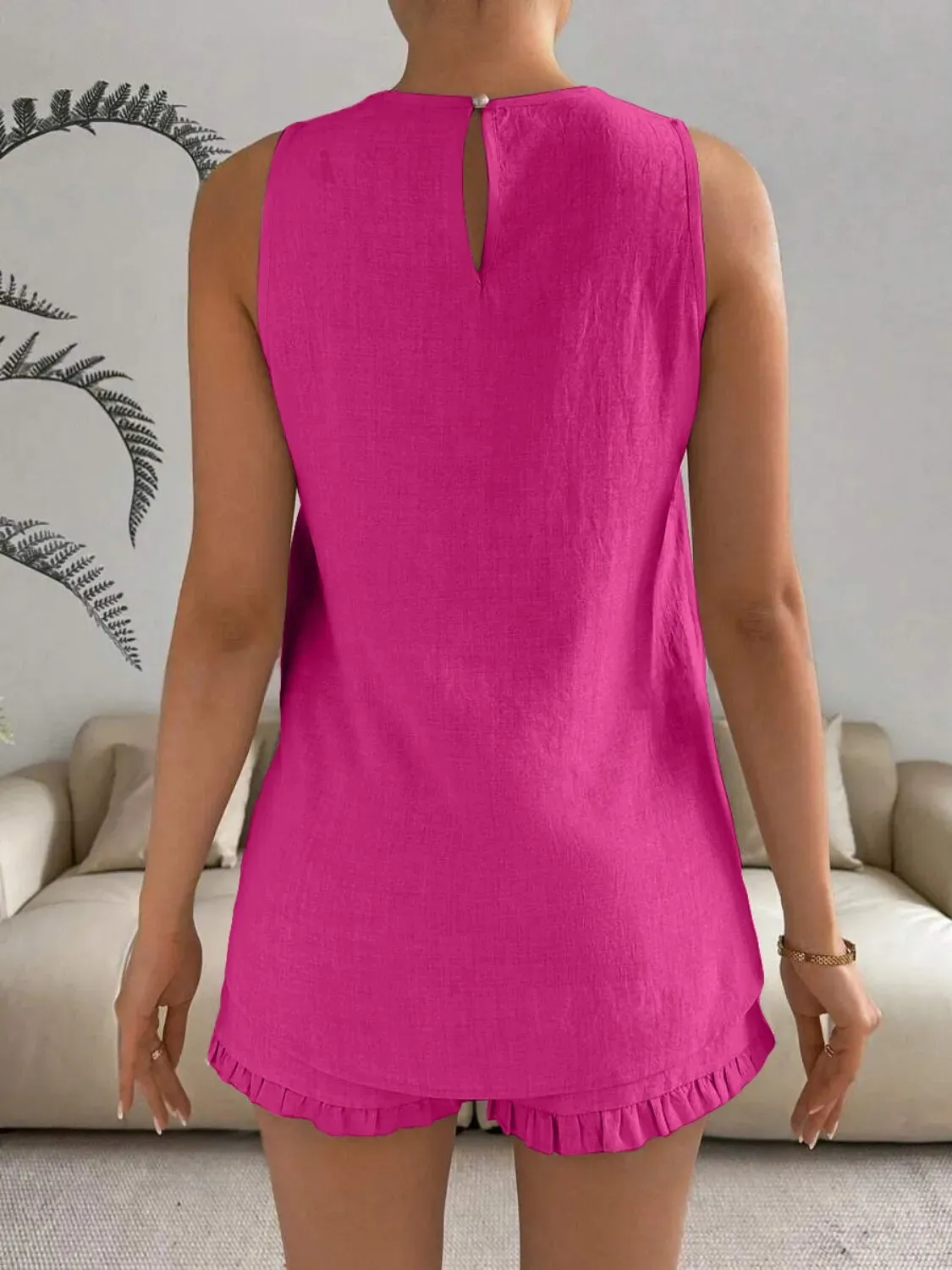 Lace Detail Round Neck Tank and Shorts Set