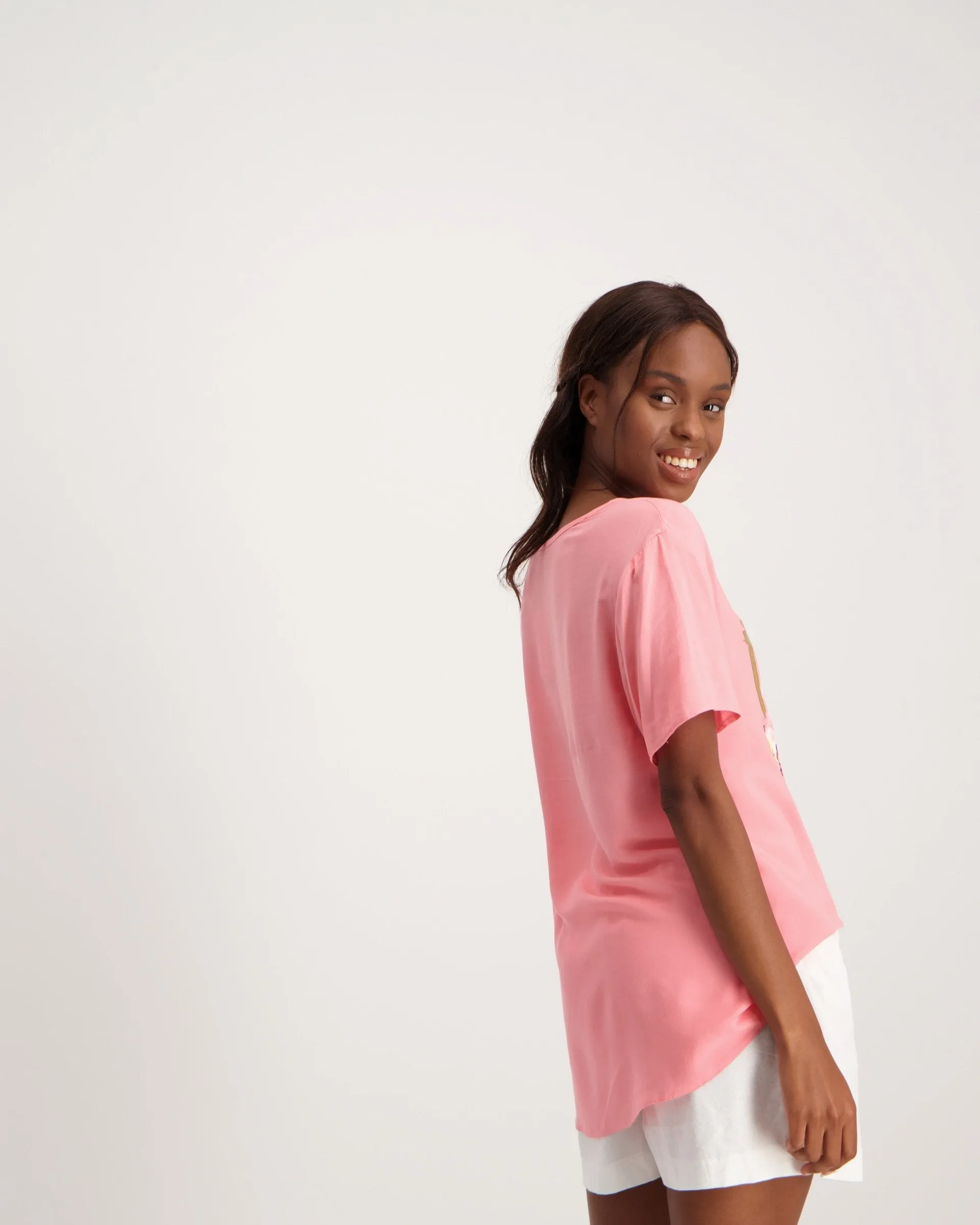 Ladies Rayon Challis T-Shirt - Pink