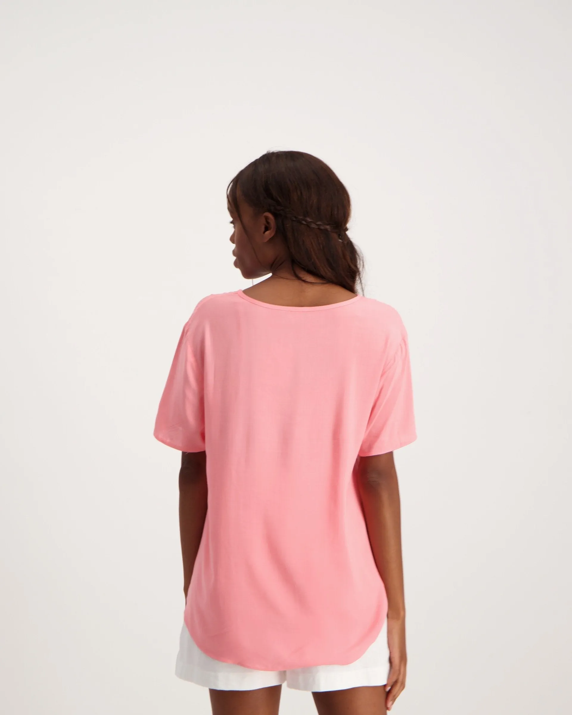 Ladies Rayon Challis T-Shirt - Pink
