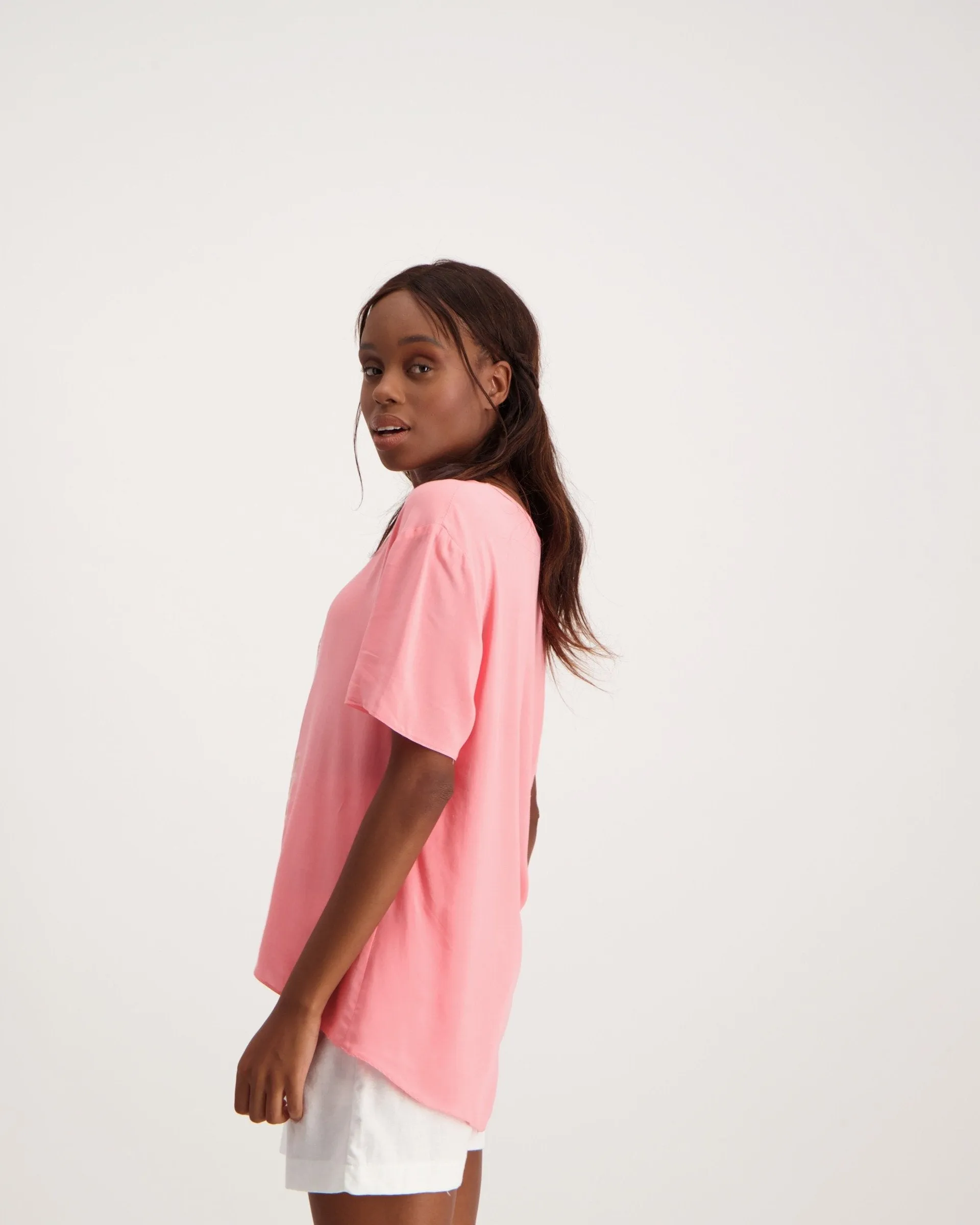 Ladies Rayon Challis T-Shirt - Pink