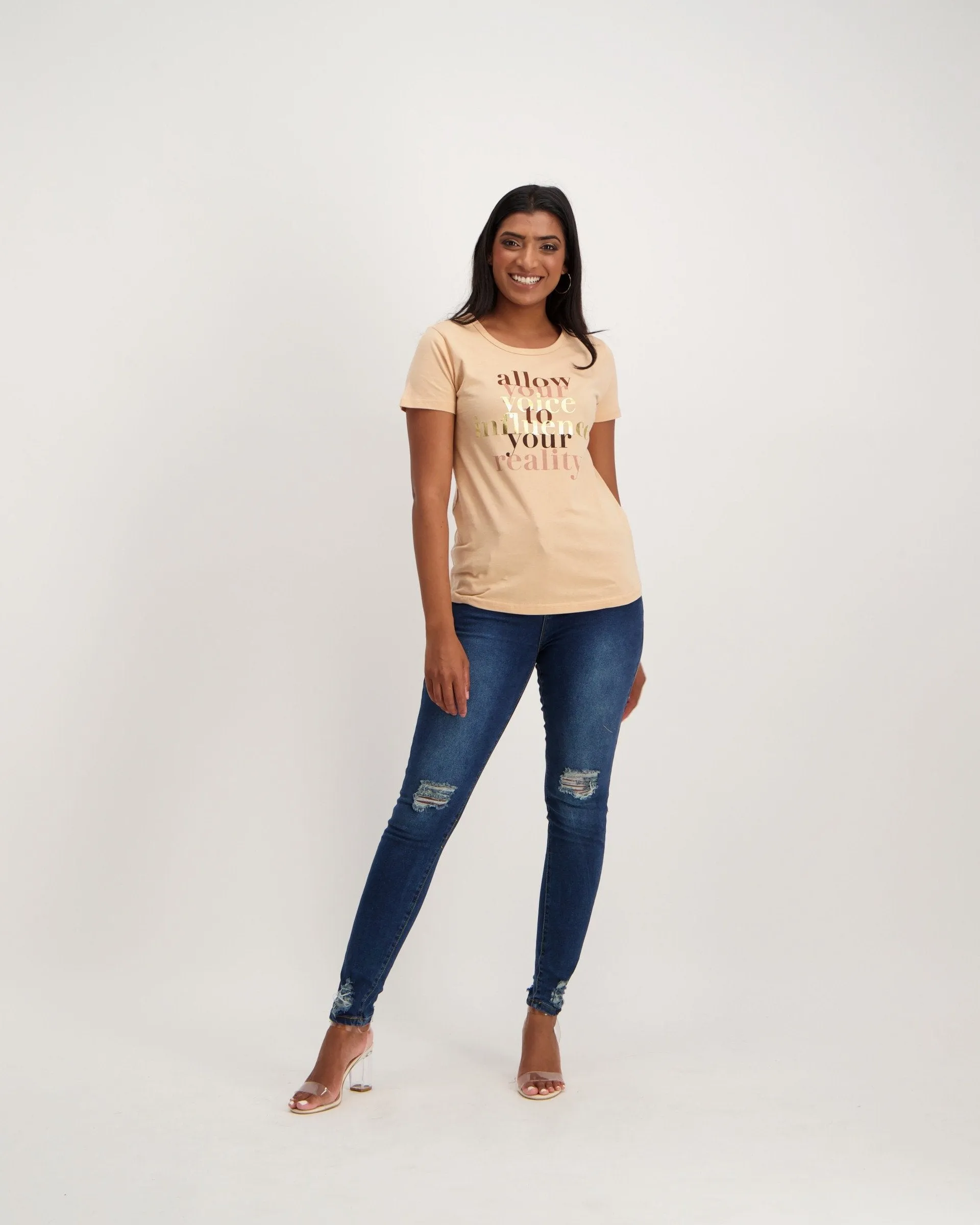 Ladies Short Sleeve Your Voice Tee-Rich Almond