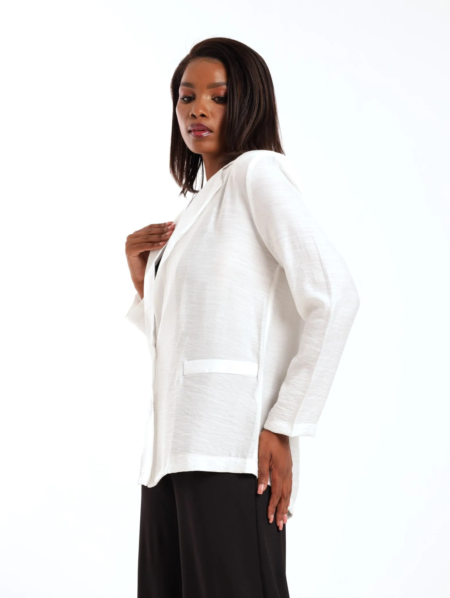 Ladies Textured Unlined Blazer - White