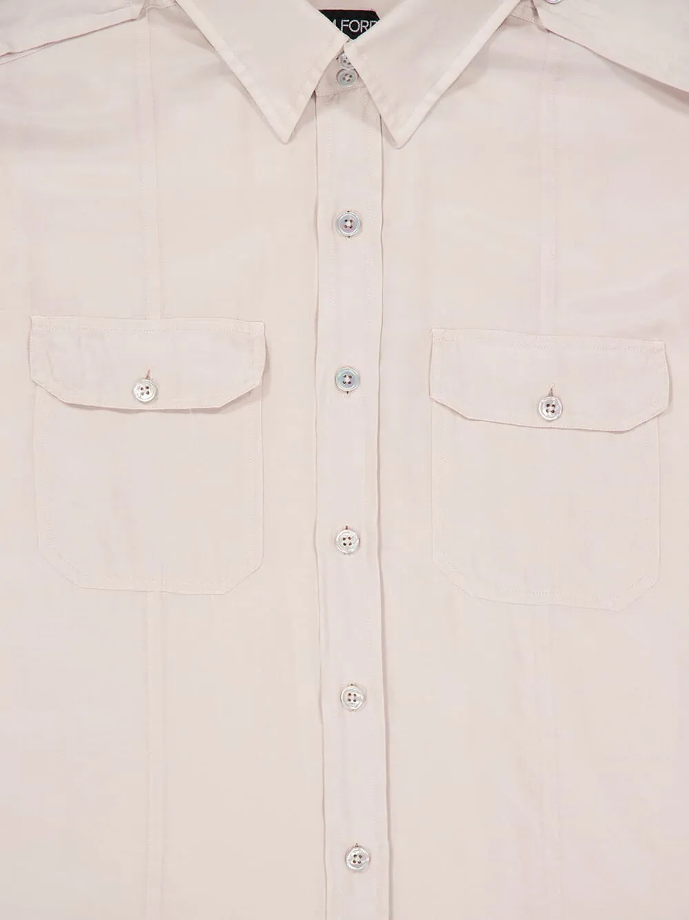 Light Beige Military-Inspired Twill Shirt