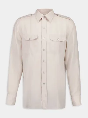 Light Beige Military-Inspired Twill Shirt