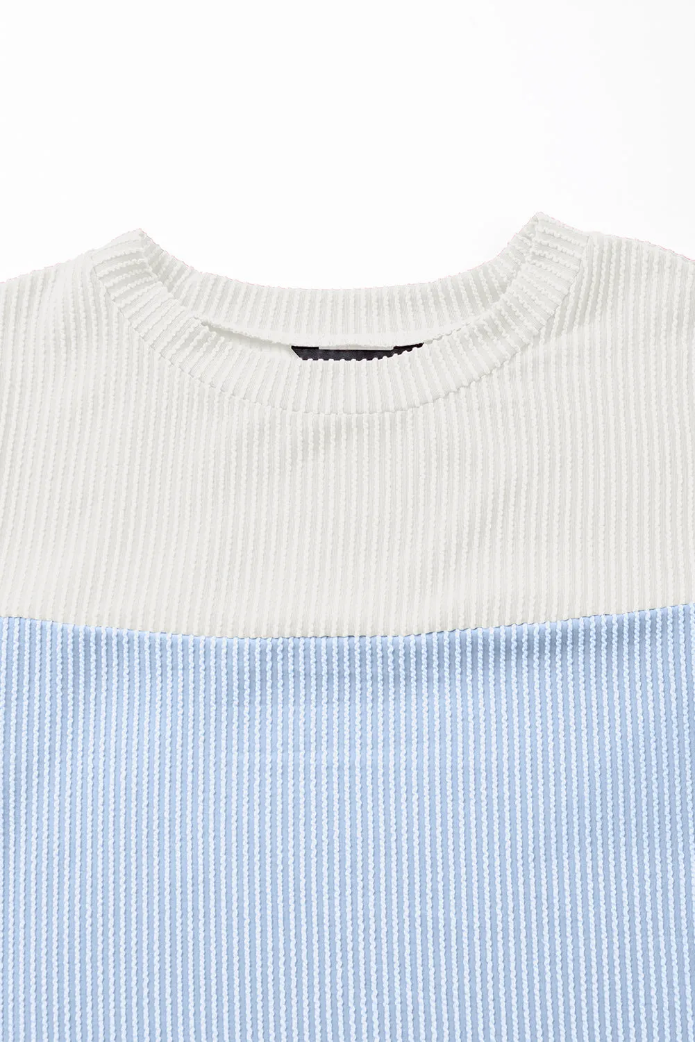 Light Blue Rib Textured Colorblock T Shirt