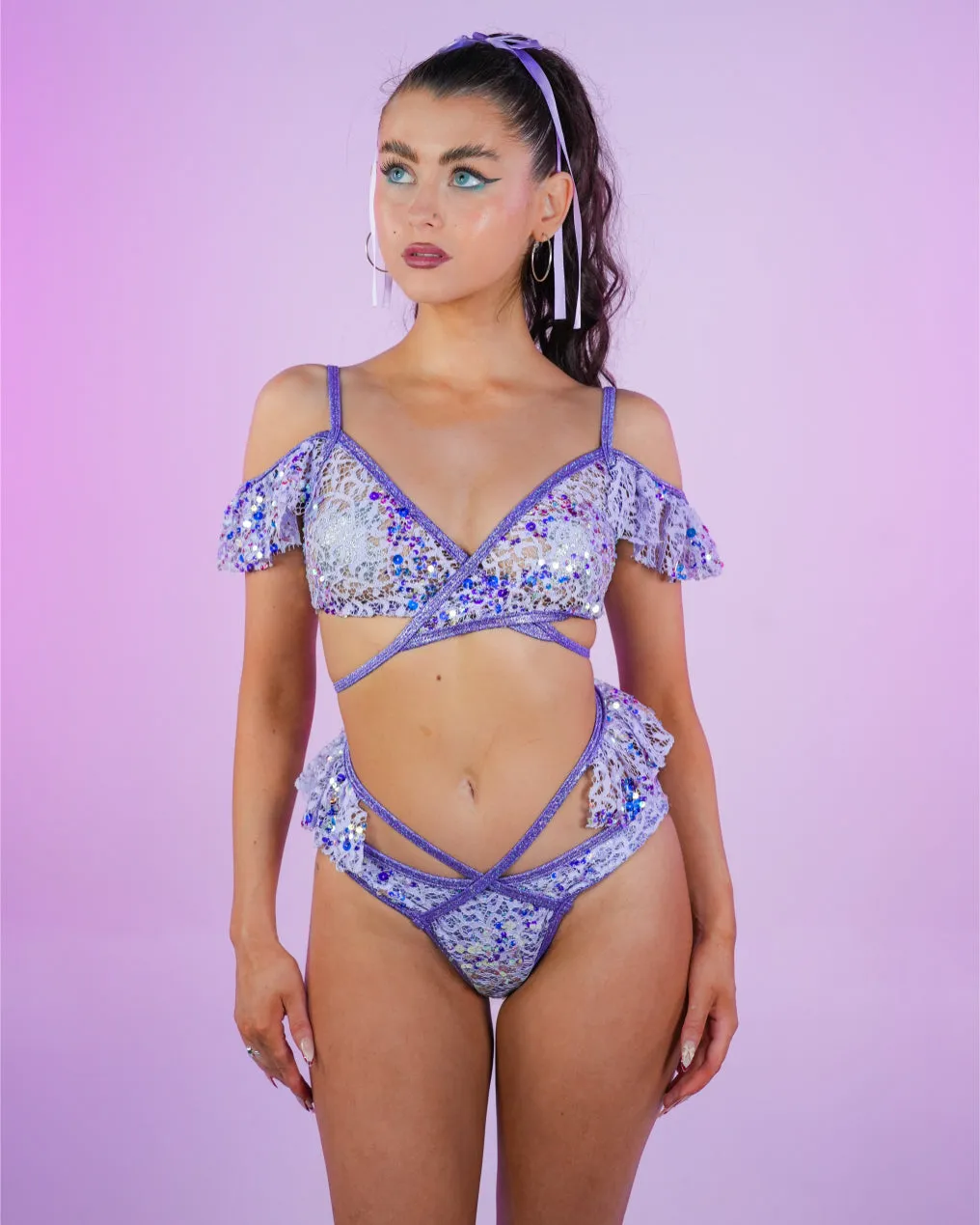 Lilac Sequin Net Ruffle Bottoms