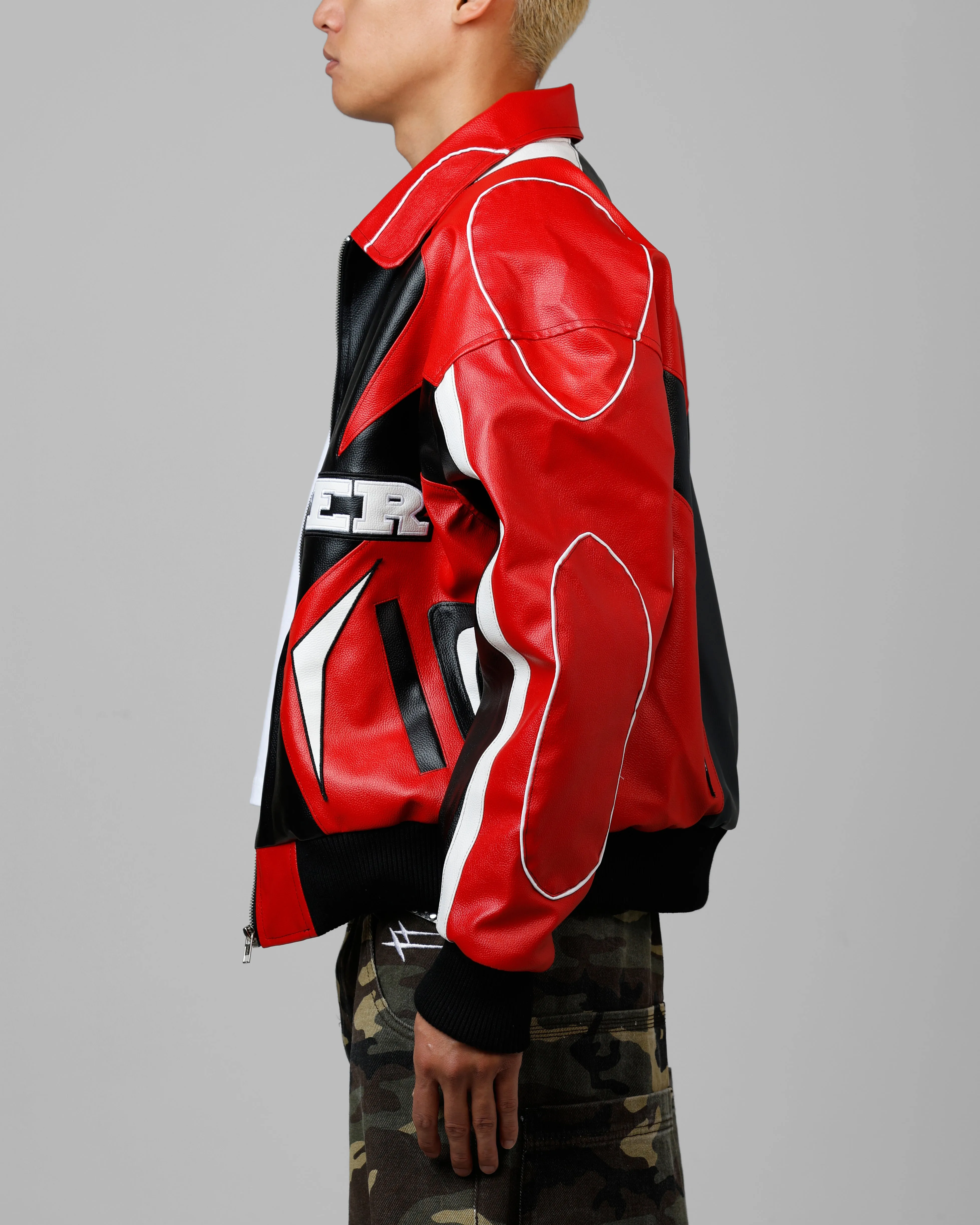 Loiter Racer Vegan Leather Jacket Red/Black