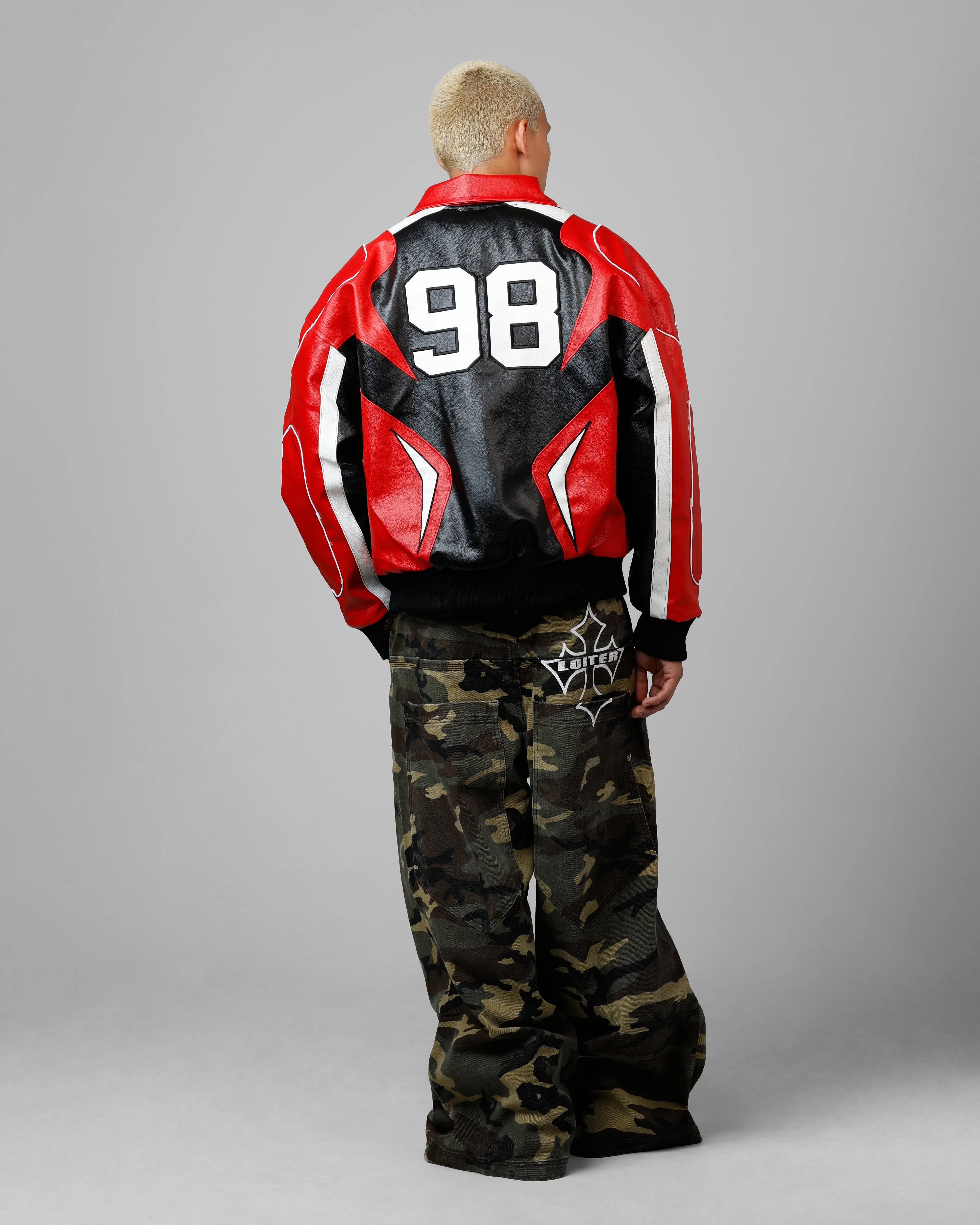 Loiter Racer Vegan Leather Jacket Red/Black