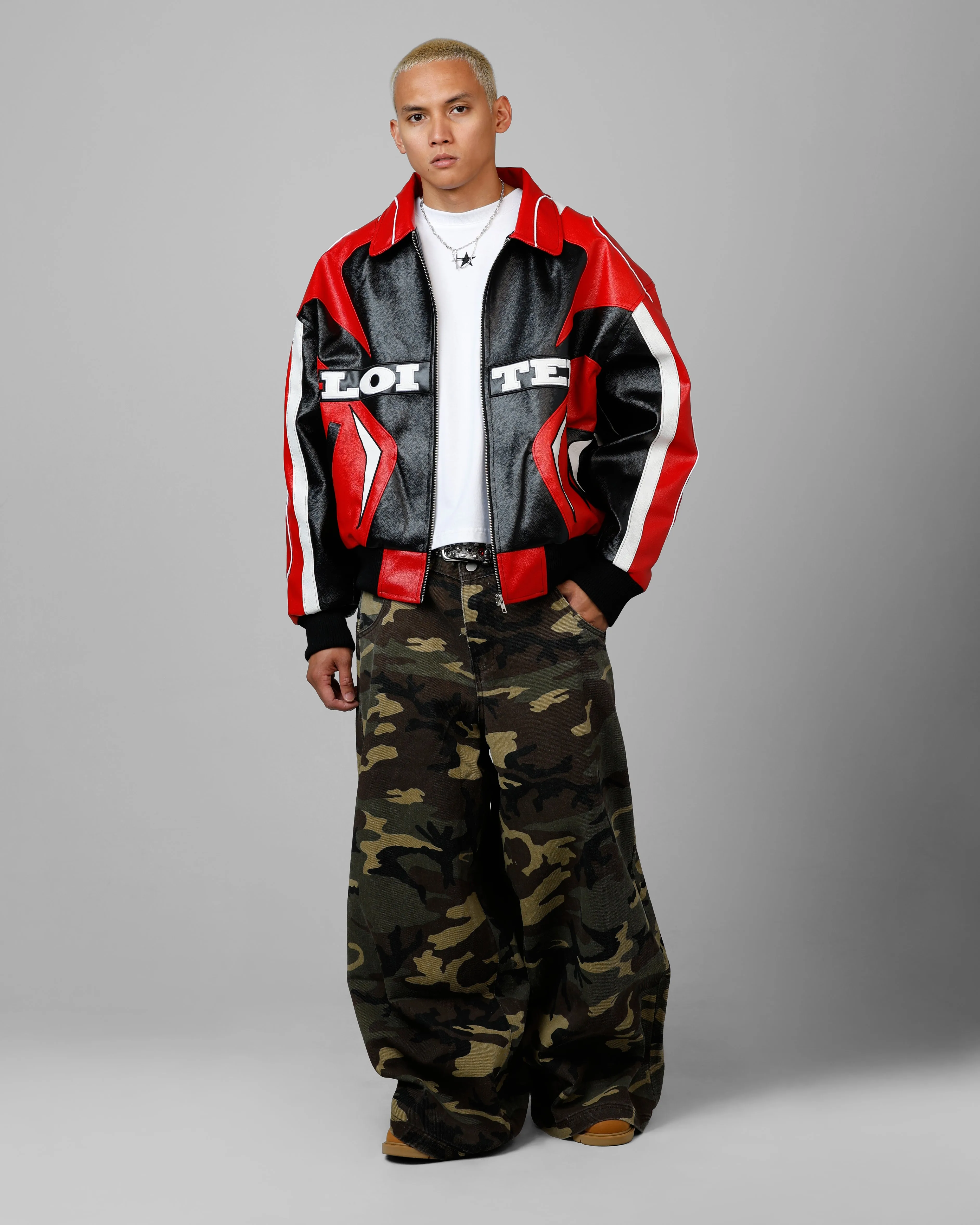 Loiter Racer Vegan Leather Jacket Red/Black
