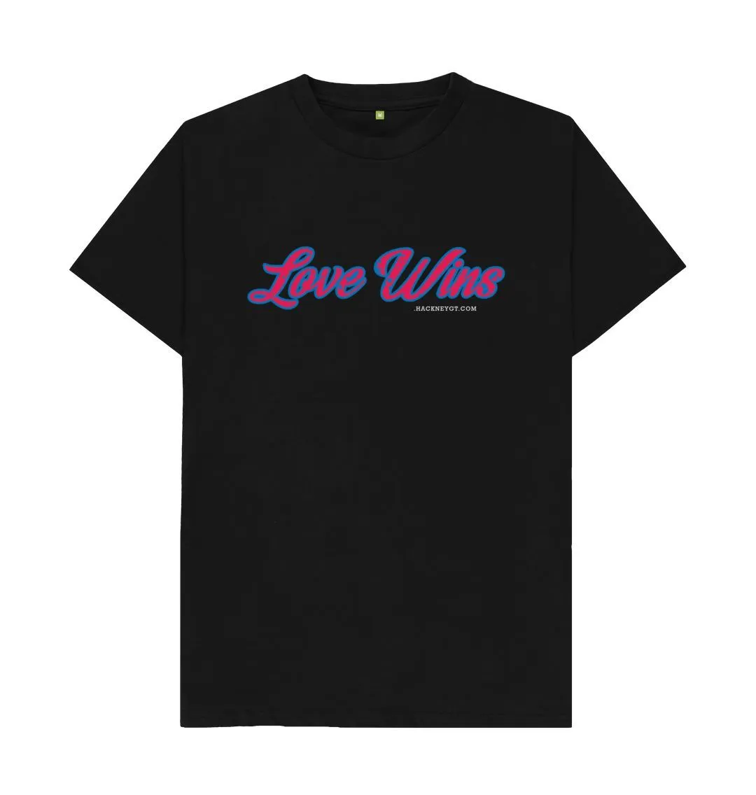 Love Wins Classic 100% organic t shirt.  Black, White Free UK postage.
