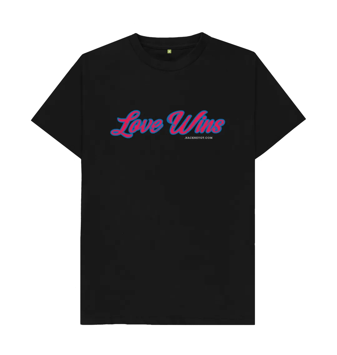 Love Wins Classic 100% organic t shirt.  Black, White Free UK postage.