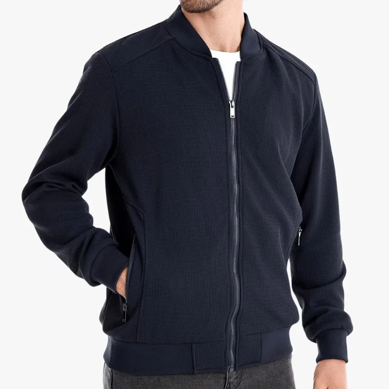 Mason | Men Waffle Bomber Jacket – Lightweight & Breathable - Textured Knit