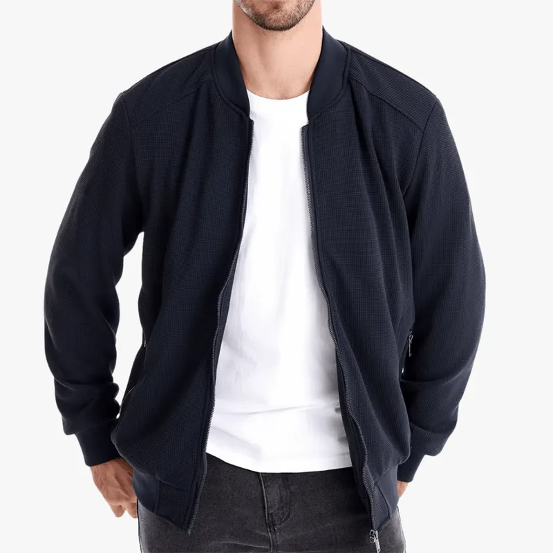 Mason | Men Waffle Bomber Jacket – Lightweight & Breathable - Textured Knit