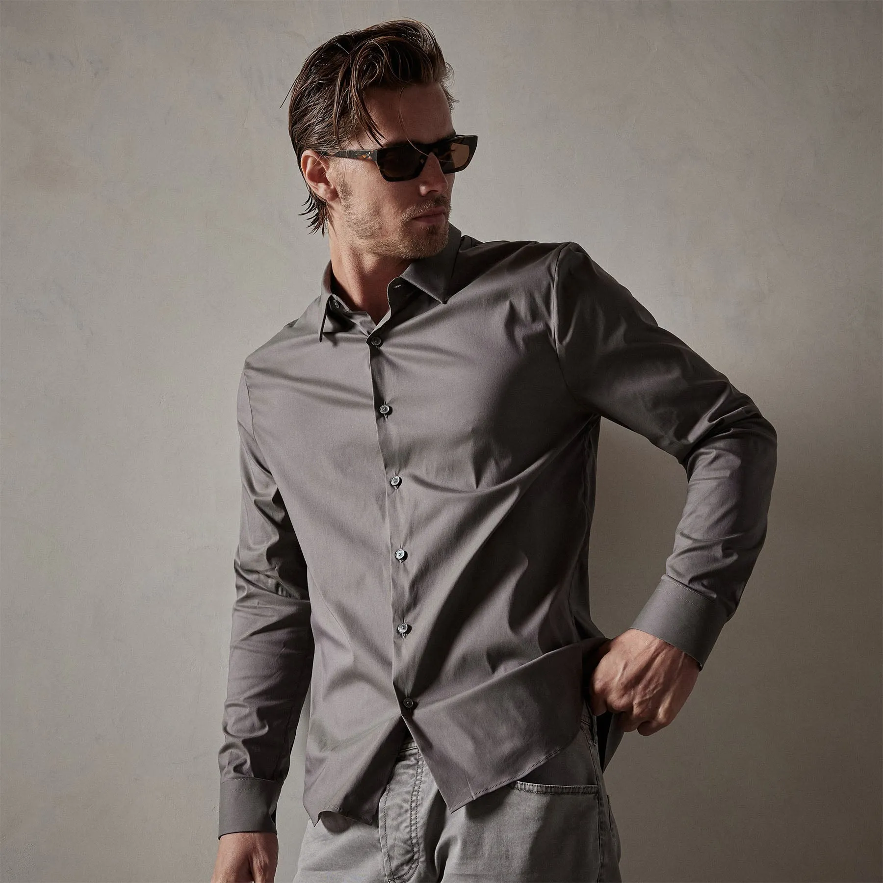 Matte Stretch Poplin Dress Shirt - Dusk