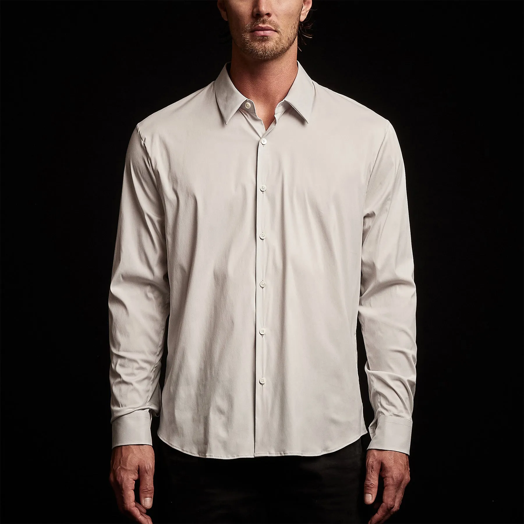 Matte Stretch Poplin Dress Shirt - Silver