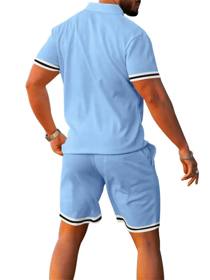 Men's Vacation Style Lapel Pullover Polo Shirt   Sport Shorts