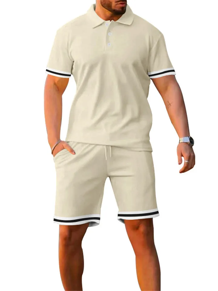 Men's Vacation Style Lapel Pullover Polo Shirt   Sport Shorts