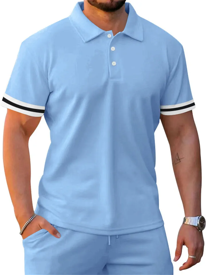 Men's Vacation Style Lapel Pullover Polo Shirt   Sport Shorts