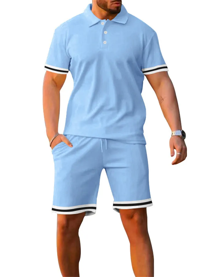 Men's Vacation Style Lapel Pullover Polo Shirt   Sport Shorts