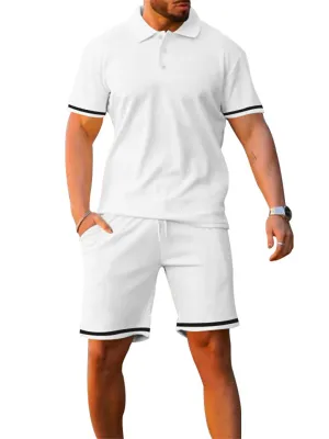 Men's Vacation Style Lapel Pullover Polo Shirt   Sport Shorts