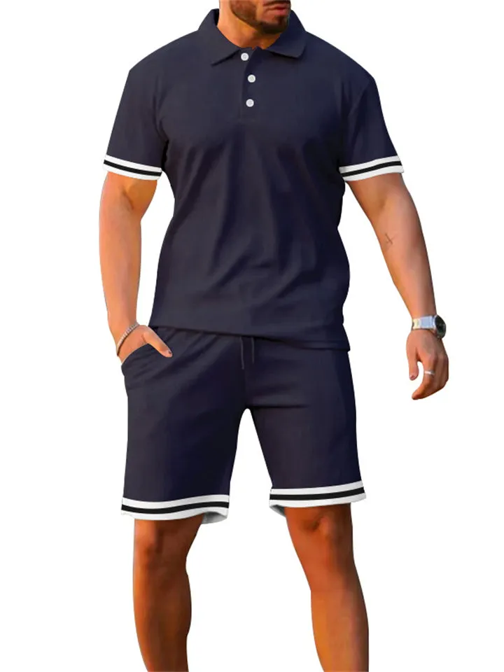 Men's Vacation Style Lapel Pullover Polo Shirt   Sport Shorts