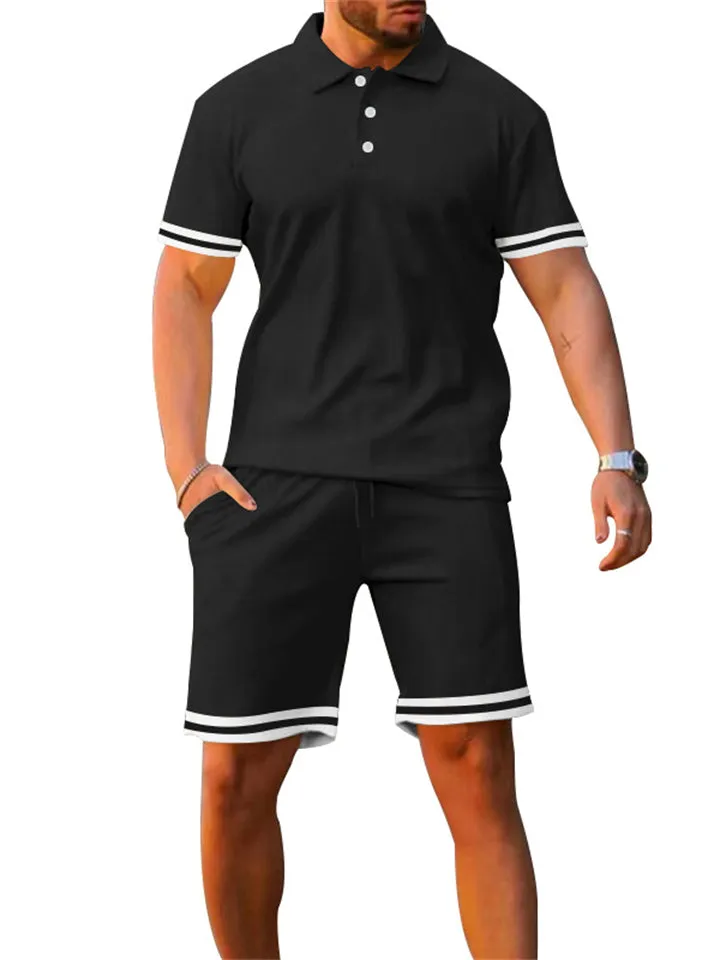 Men's Vacation Style Lapel Pullover Polo Shirt   Sport Shorts