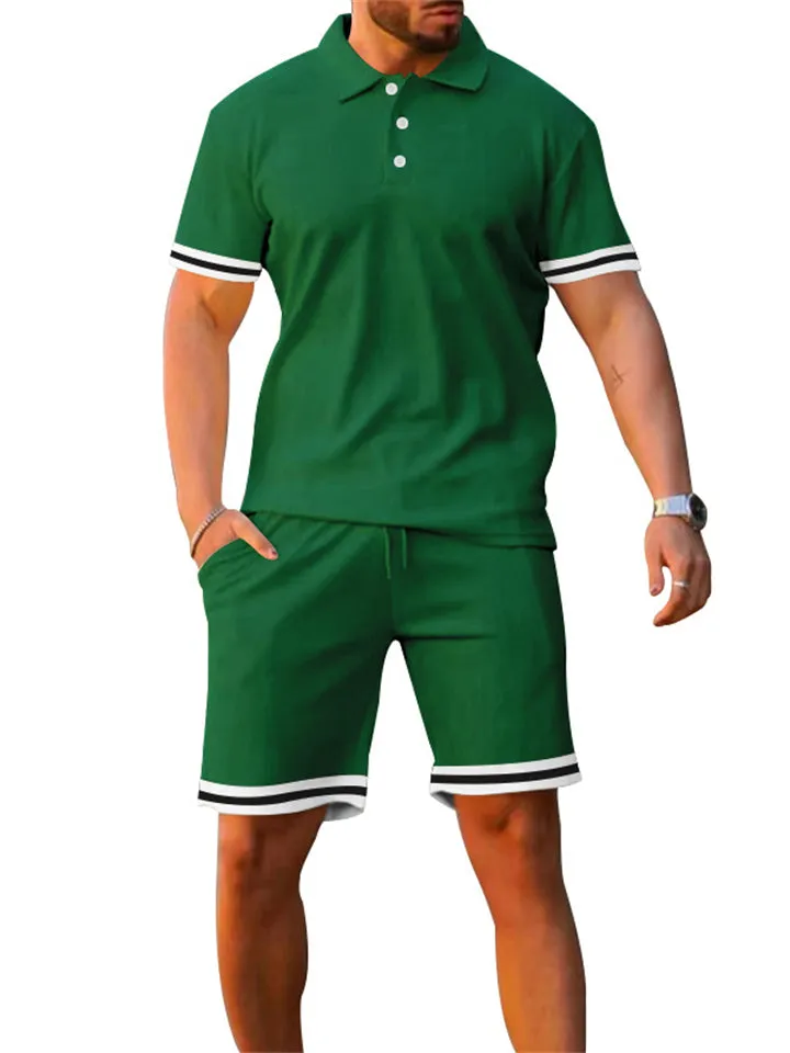 Men's Vacation Style Lapel Pullover Polo Shirt   Sport Shorts