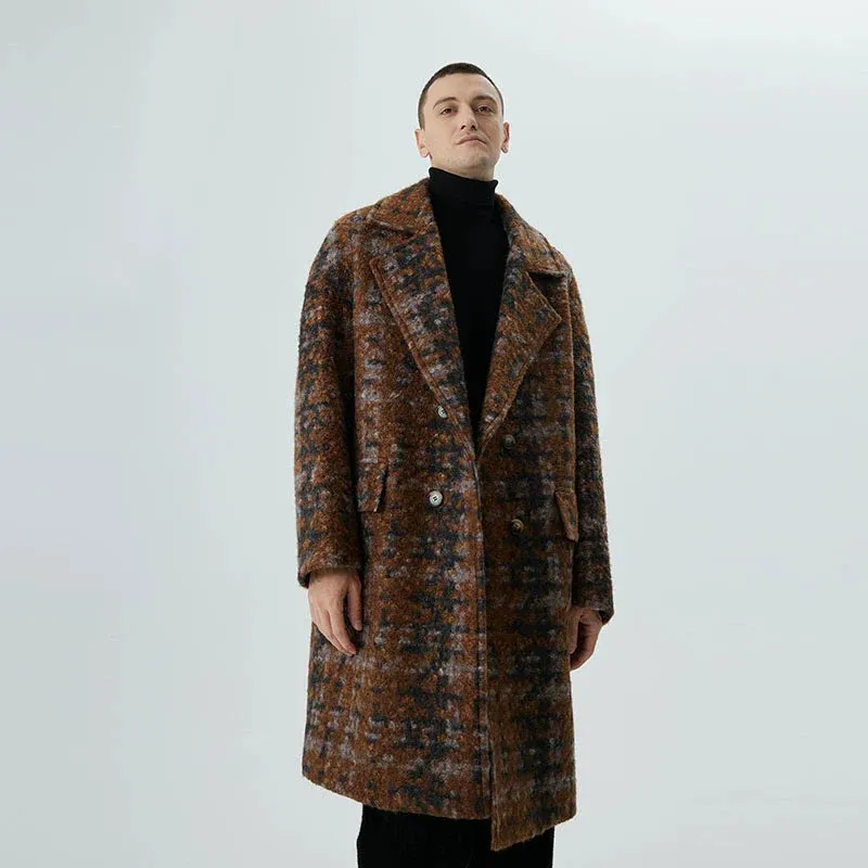 Mid-Length Plaid Wool Coat