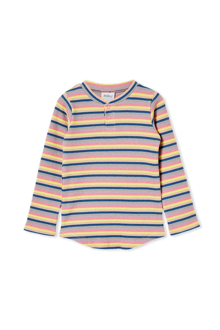 Milky | Sorbet Stripe Waffle Long Sleeve Tee | Sizes 8-12