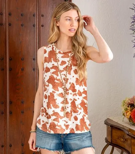 MINT PLUS PINK Women's Summer Loose Tank Sleeveless Animal Print Pattern Crew Neck Tunic Blouse Camisole Top