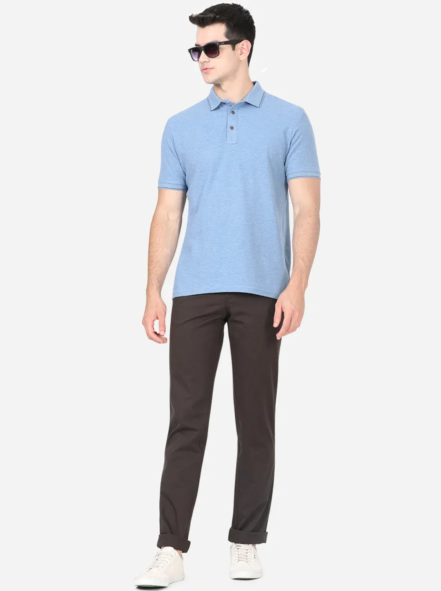 Moonlight Blue Solid Slim Fit Polo T-Shirt | JadeBlue