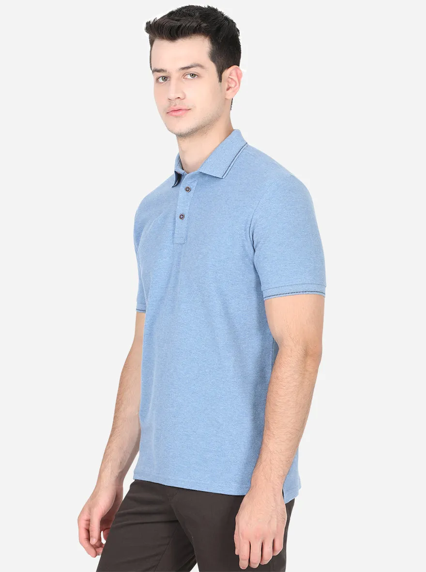 Moonlight Blue Solid Slim Fit Polo T-Shirt | JadeBlue