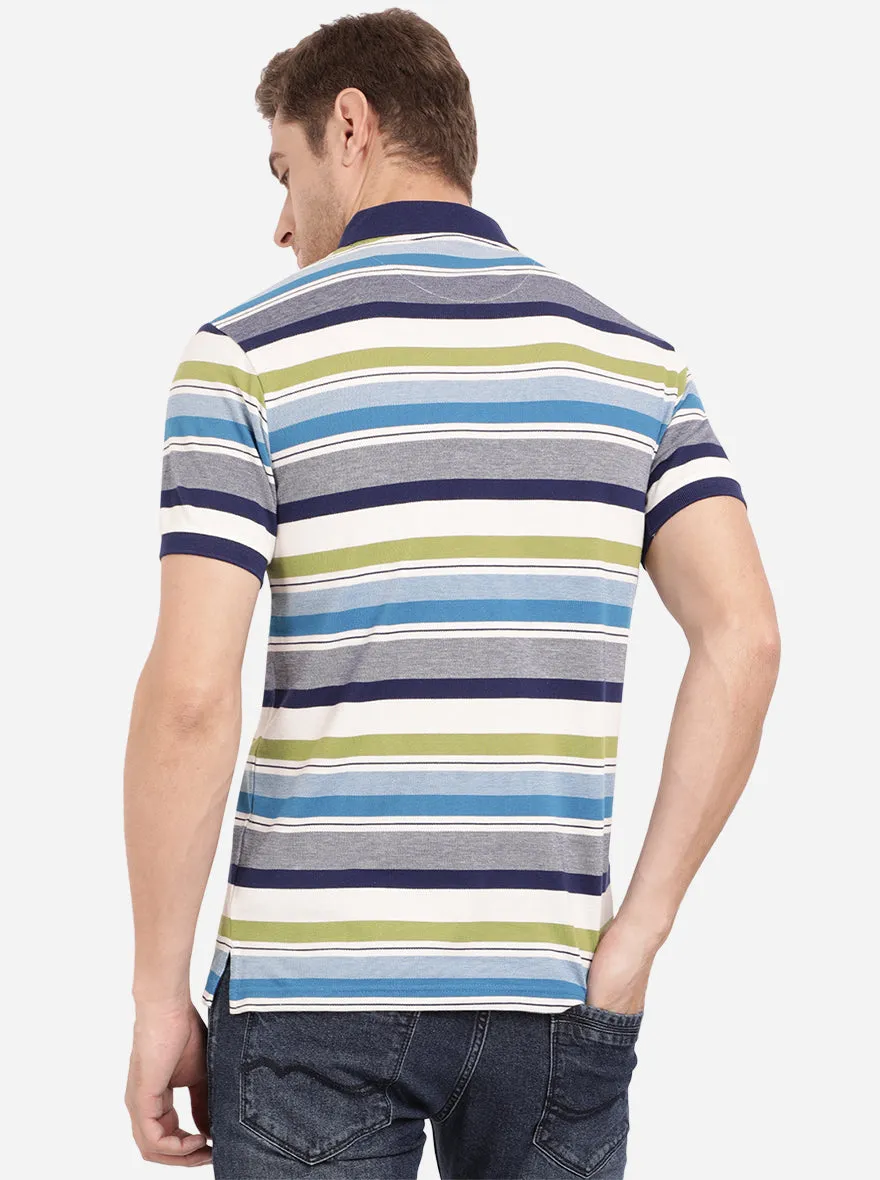Multicolor Striped Slim Fit Polo T-Shirt | Greenfibre
