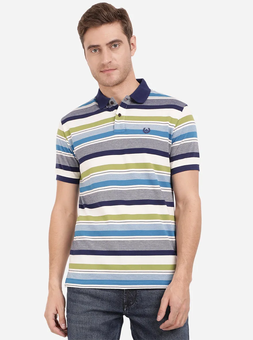 Multicolor Striped Slim Fit Polo T-Shirt | Greenfibre
