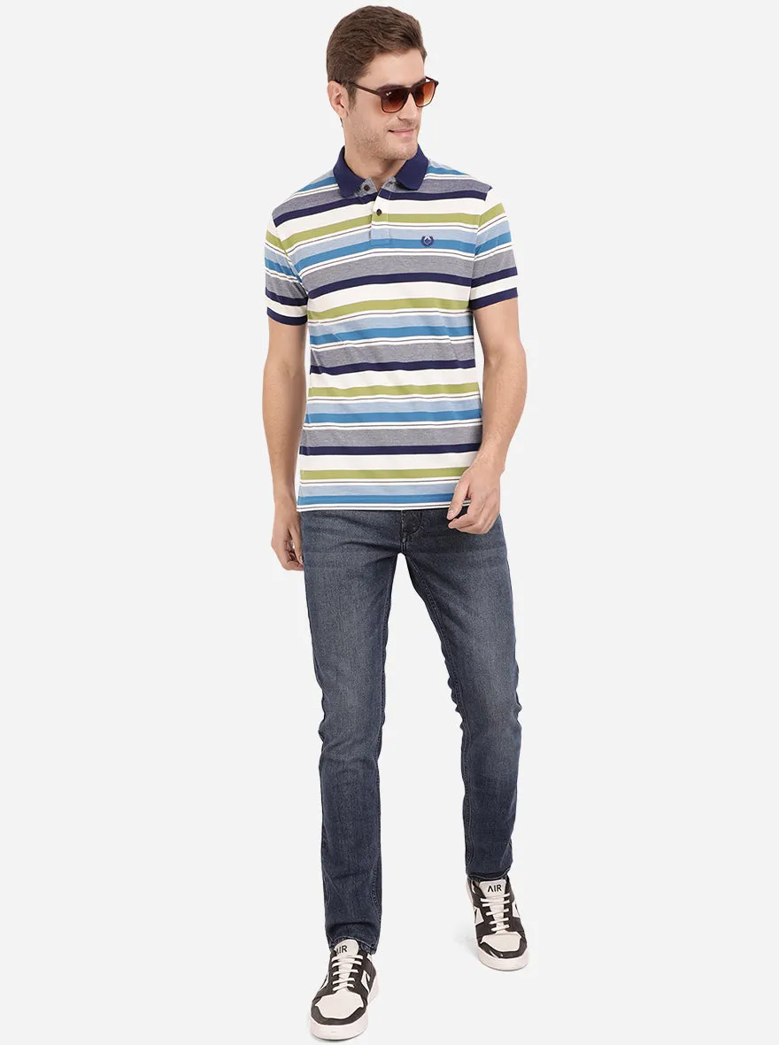 Multicolor Striped Slim Fit Polo T-Shirt | Greenfibre