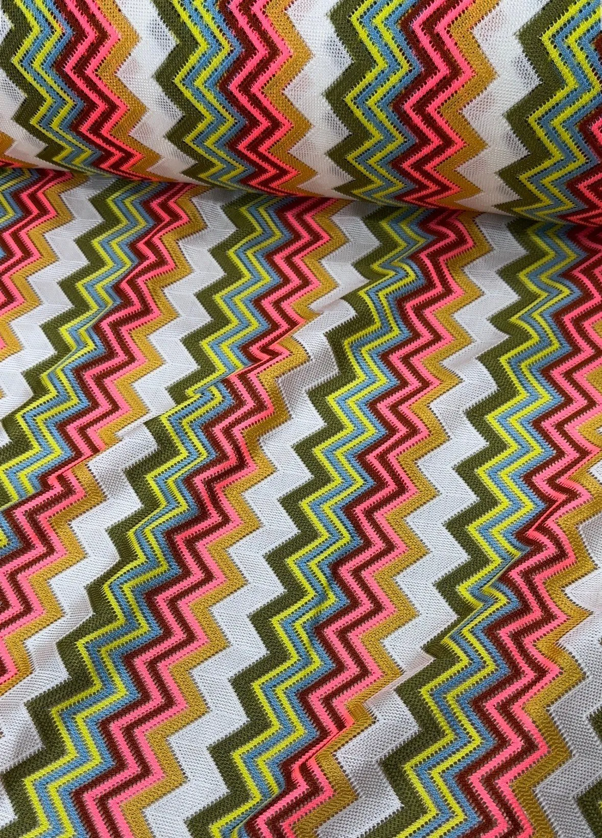 Multicolor Zigzag Knit Jersey Mesh Fabric for Crafting and Apparel