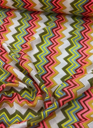 Multicolor Zigzag Knit Jersey Mesh Fabric for Crafting and Apparel