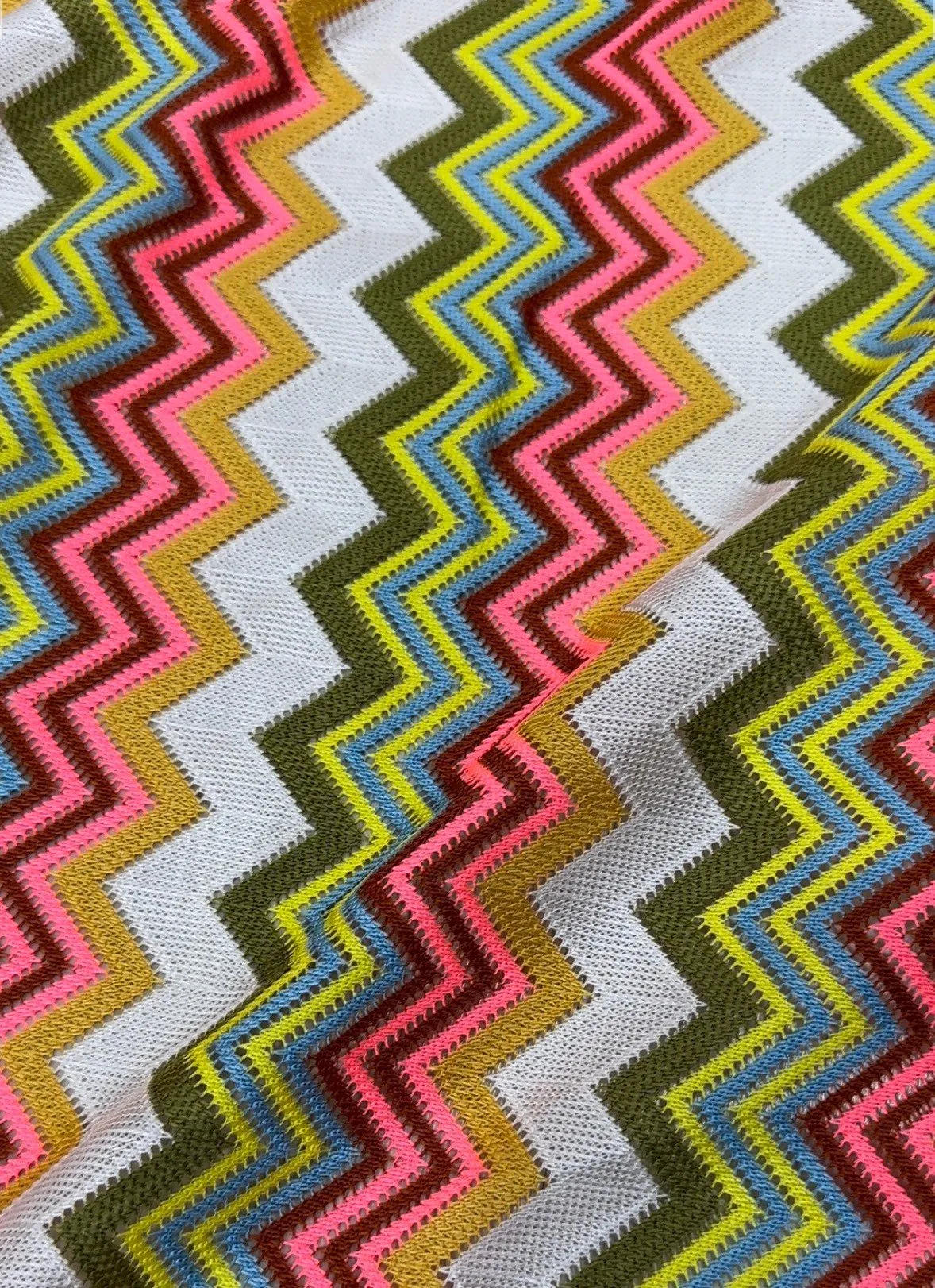 Multicolor Zigzag Knit Jersey Mesh Fabric for Crafting and Apparel