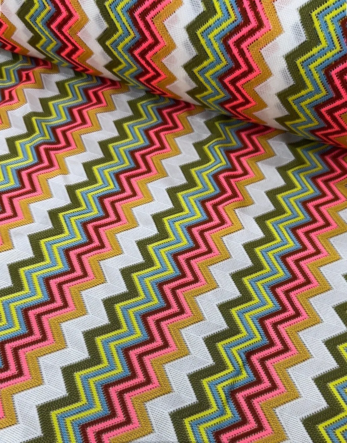 Multicolor Zigzag Knit Jersey Mesh Fabric for Crafting and Apparel