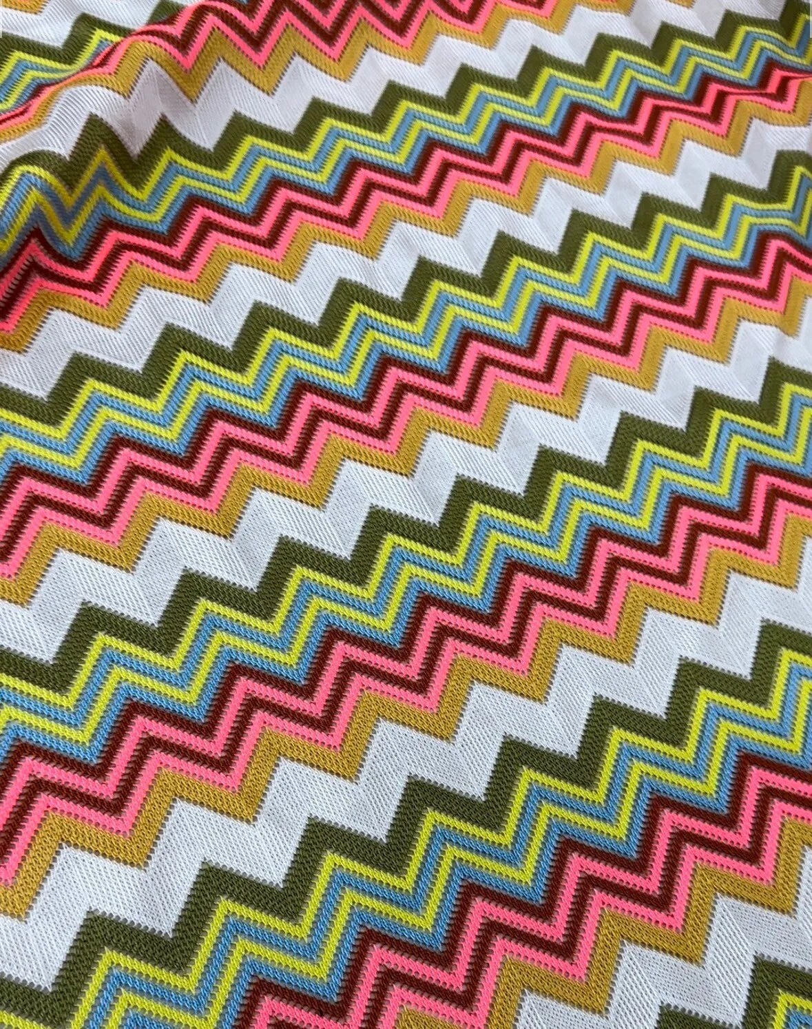 Multicolor Zigzag Knit Jersey Mesh Fabric for Crafting and Apparel