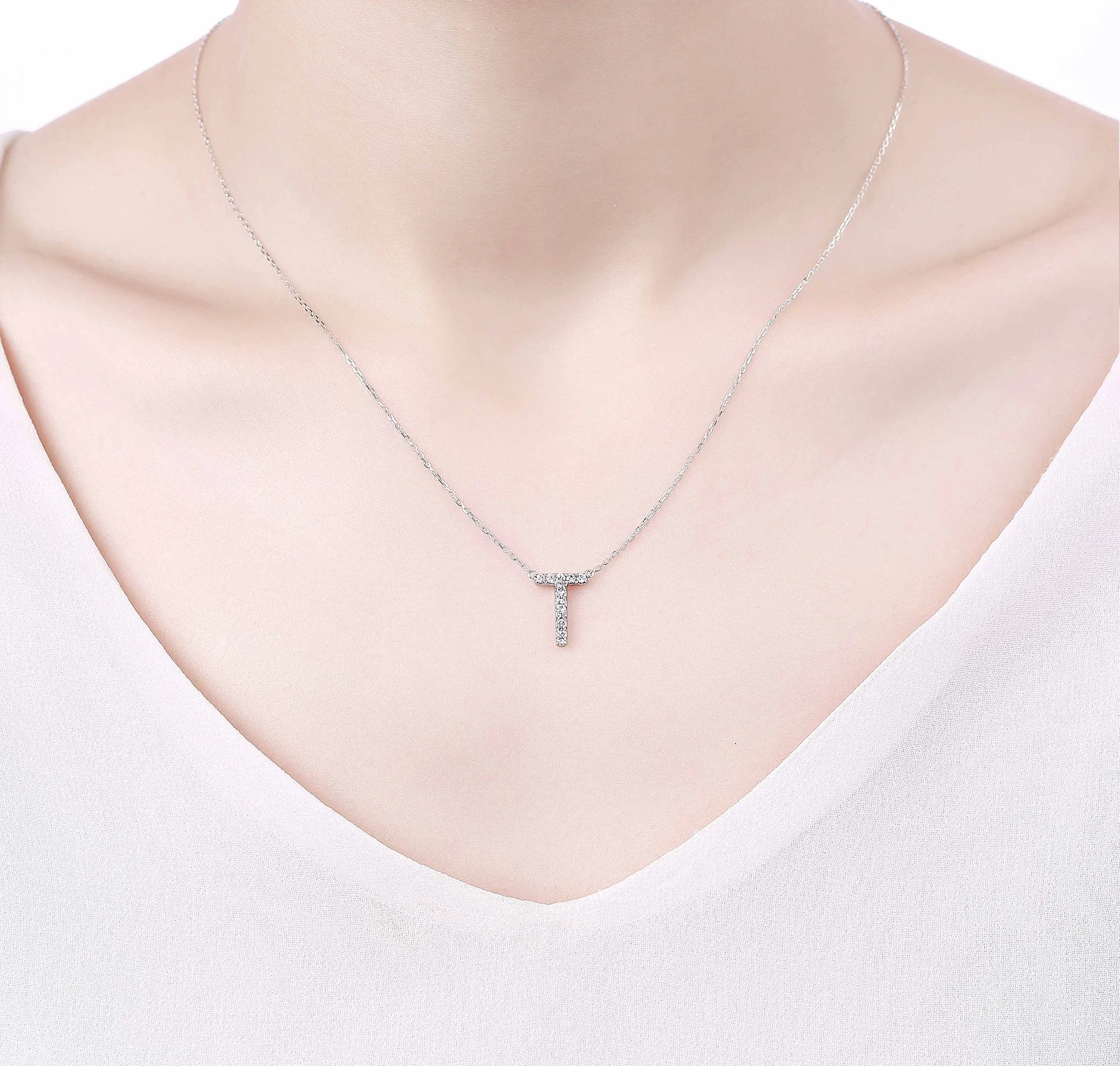 My Type 0.16ct "T" Lab Grown Diamond Necklace <br> NL-00165WHT