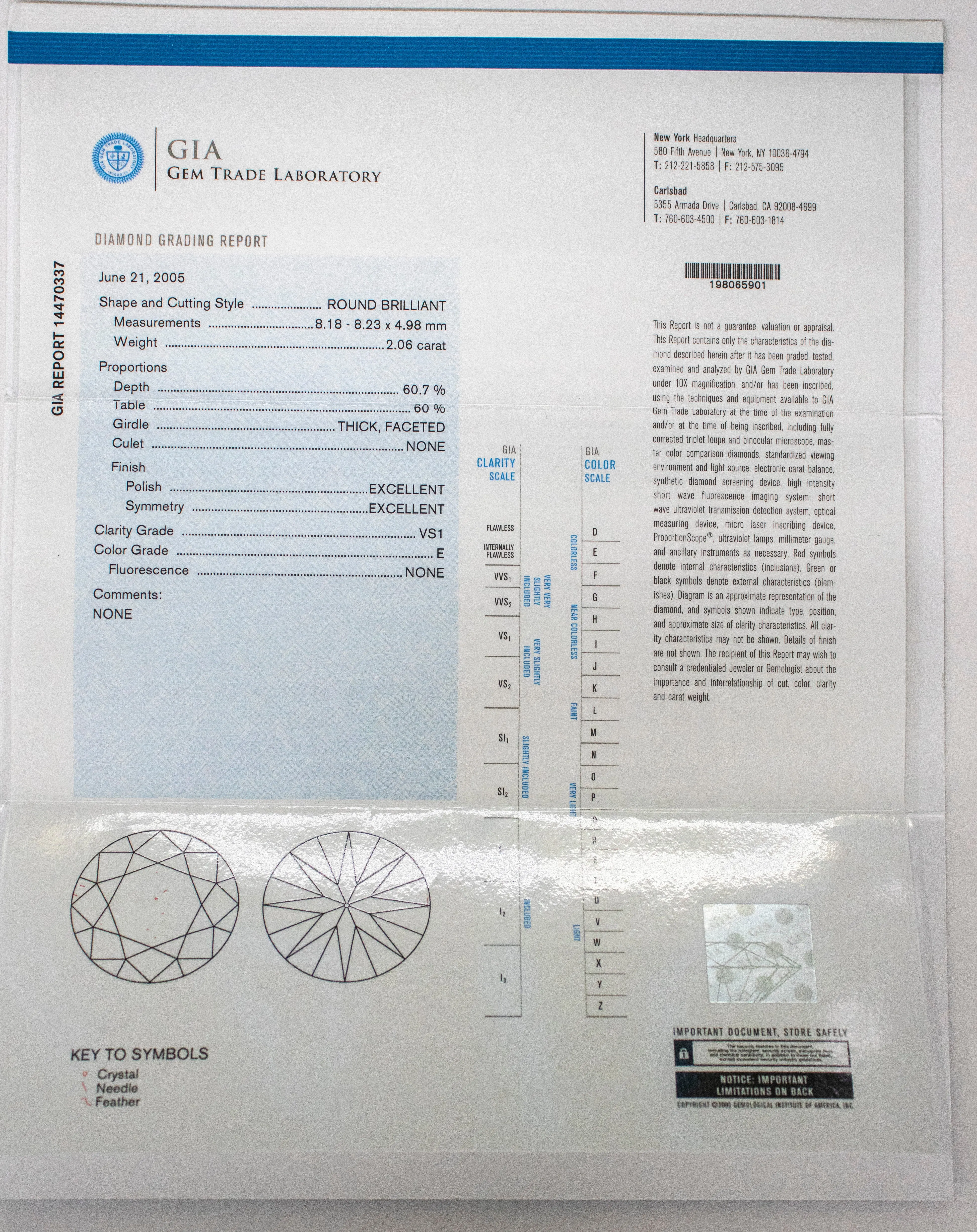 Natural 2.06 Carat GIA CERTIFIED Loose ROUND BRILLIANT Cut Diamond E VS1
