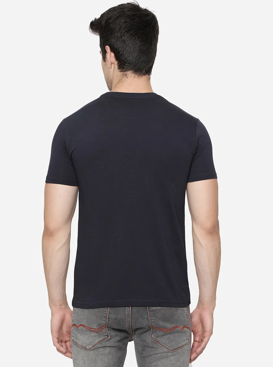 Navy Blue Printed Slim Fit T-Shirt | Greenfibre