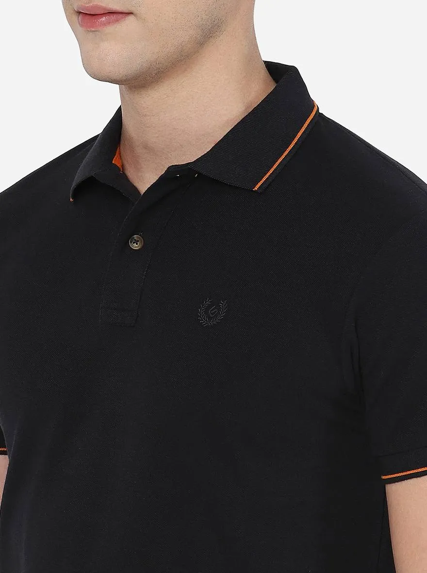 Navy Blue Solid Slim Fit Polo T-Shirt | Greenfibre