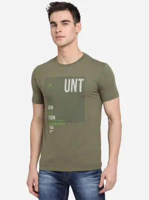 Olive Green Printed Slim Fit T-Shirt | JadeBlue