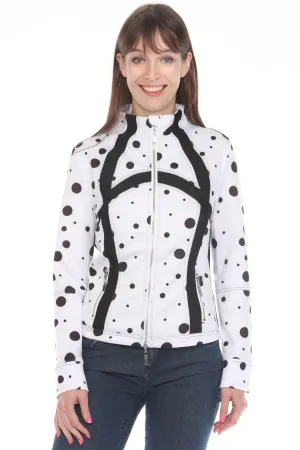 OO LA LA White/Black Polka Dot Zip Front Scuba Mesh Moto Jacket M8055